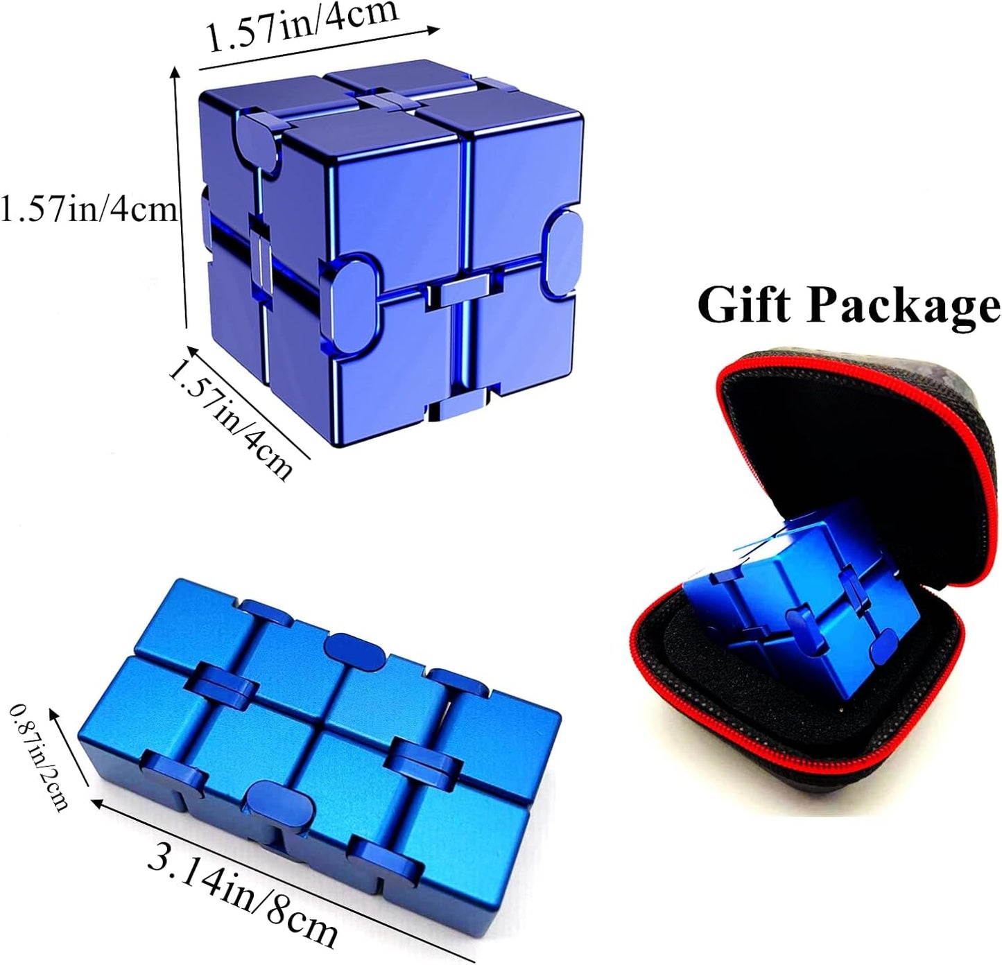 Fidget Toys Metal Infinity Cube Anxiety Stress Relief Toy for Adults Aluminum Alloy Material (Blue)