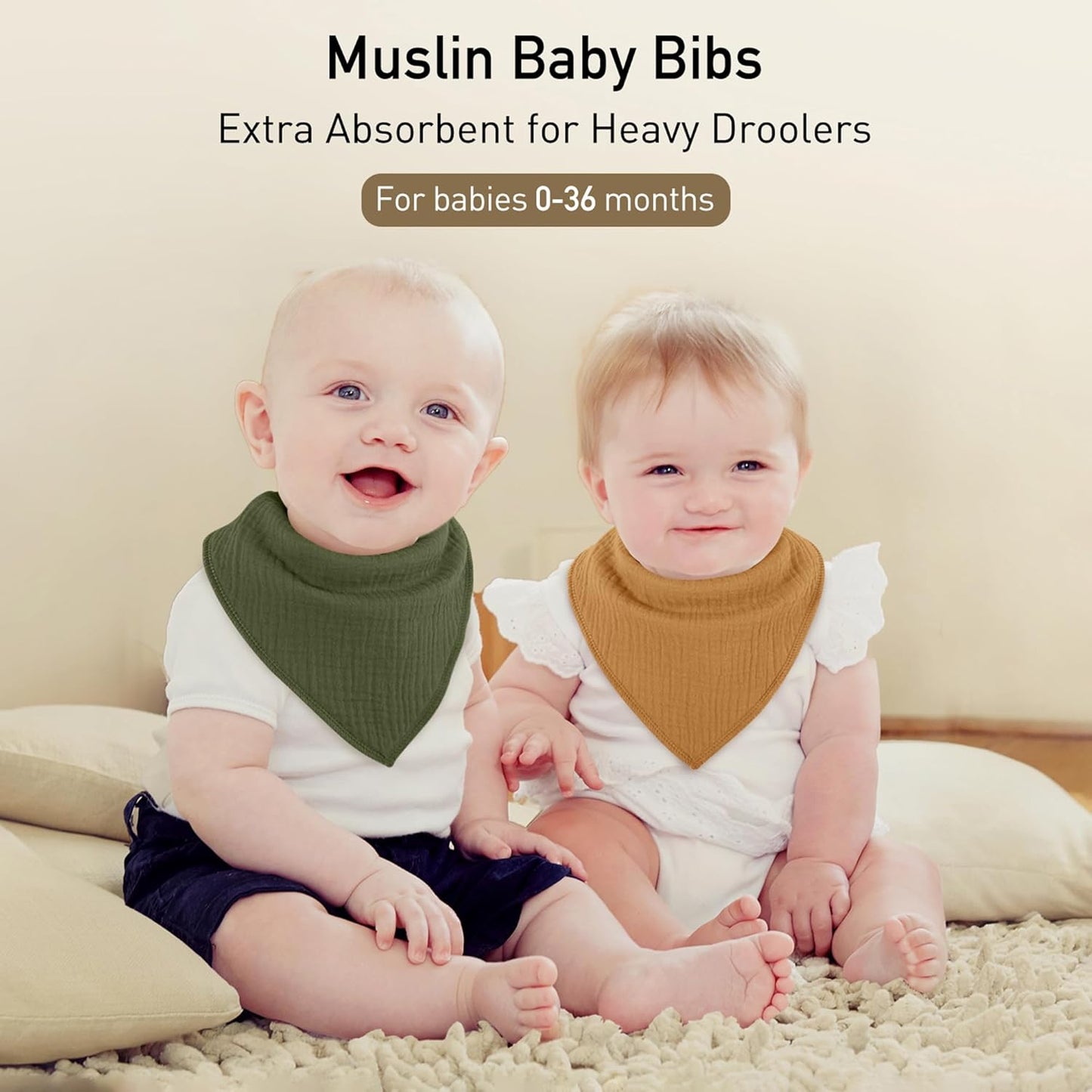 Muslin Baby Bibs 8 Pack, Baby Bandana Drool Bib for Drooling and Teething, Cotton Soft Absorbent for Girls Boys