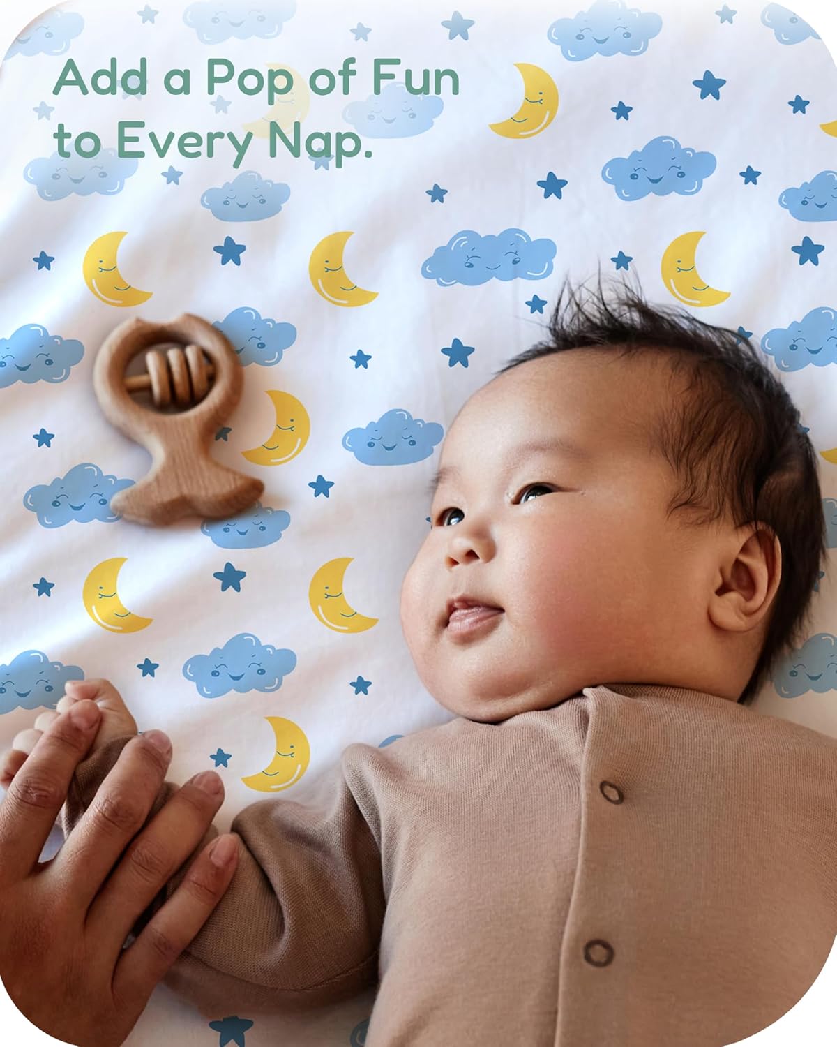 Pack and Play Sheets Fitted, Cloud+Blue Design, Soft and Safe, Hypoallergenic, 2 Pack for Mini Crib and Pack N Play