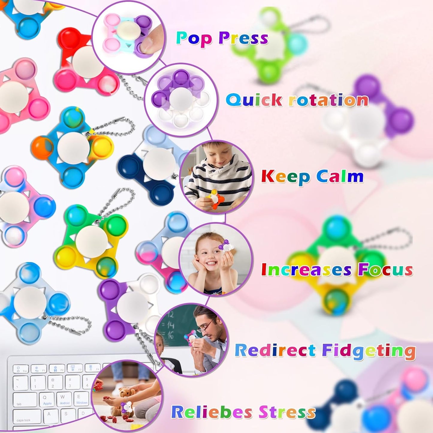 24 PCS Pop Fidget Spinners - Colorful Party Favors for Kids - Sensory Toys for Stress Relief and Anxiety - Classroom Prizes,Goodie Bag Stuffers,Birthday Gifts