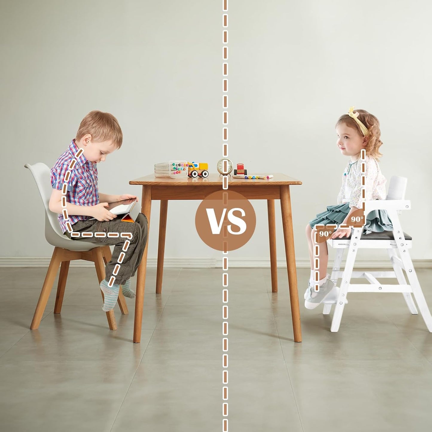 Solid Wood high Chairs for Toddlers,High Chair Grows with Kid for Dining, Study Chair for Children, White