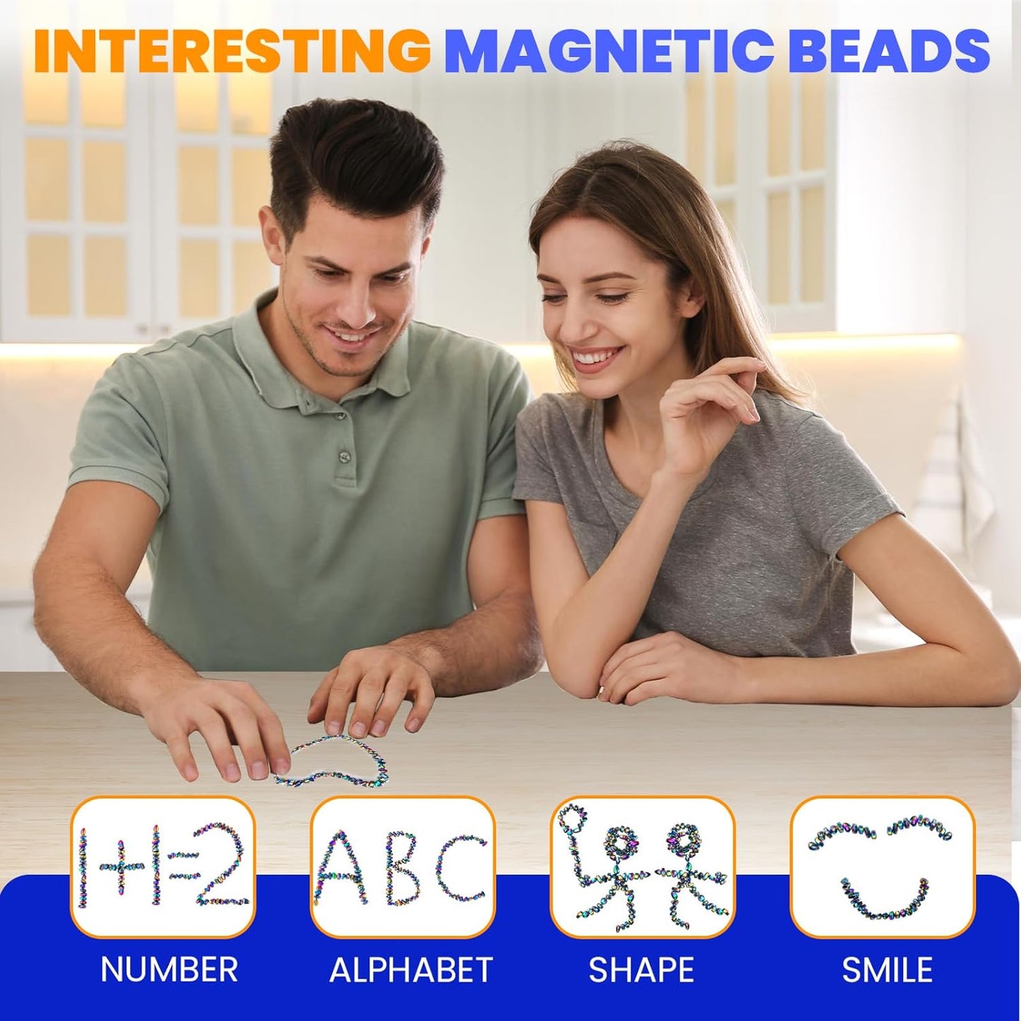 Magnetic Balls Over 1000 PCS Mini Rainbow Magnetic Putty, with 2 Big Smooth Magnetic Beads, Fidget Toys for Adult, Weak Ferrite Putty Desk Toys for Office (Colorful)