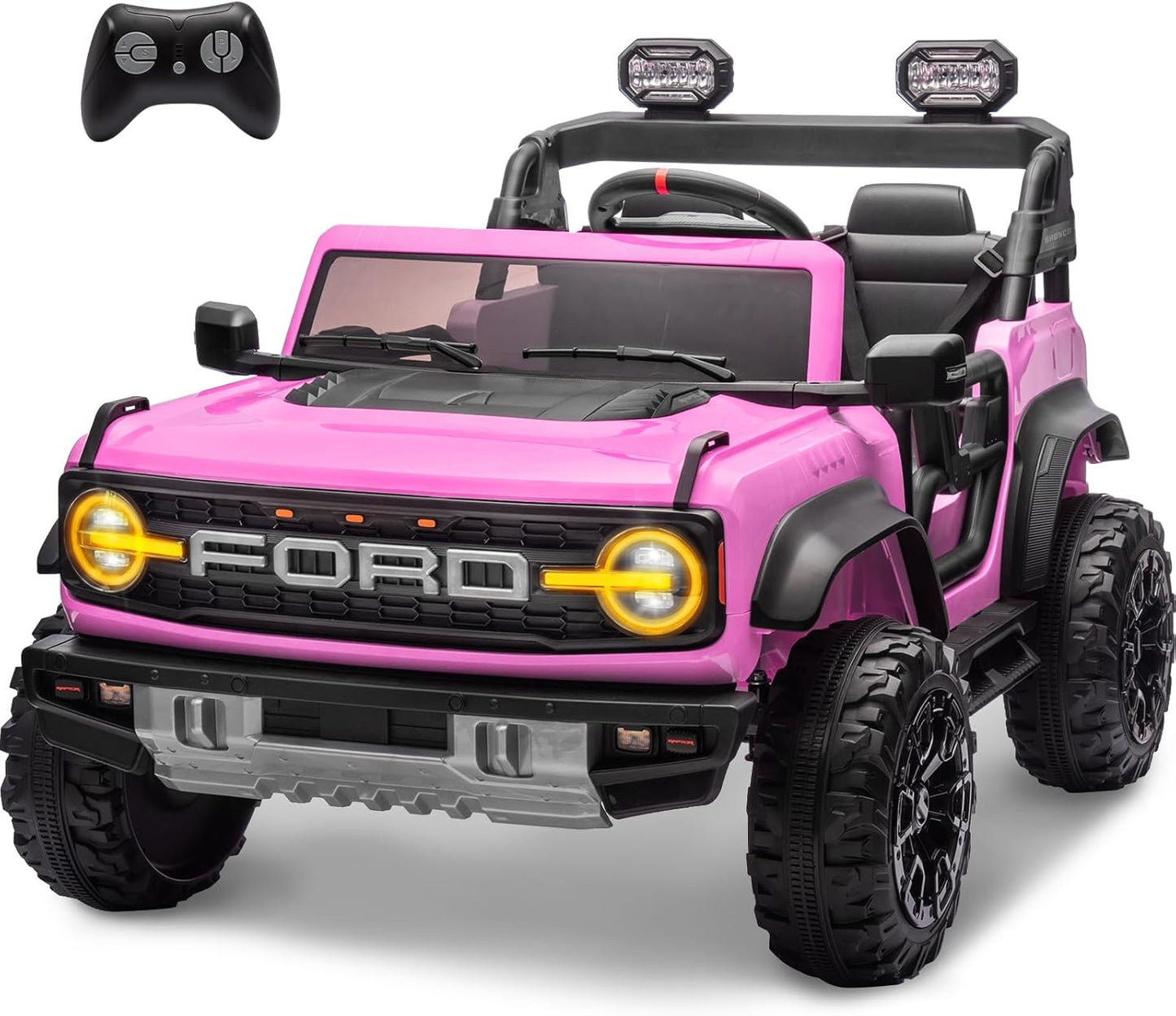 ENYOPRO 24V Ride On Toys for Big Kids, Licensed Ford Bronco Raptor 2 Seater Kids Electric Vehicle, Battery Powered Ride On Car Jeeps w/Remote Control, Bluetooth, 3 Speed, LED Lights for Ages 3+, Pink