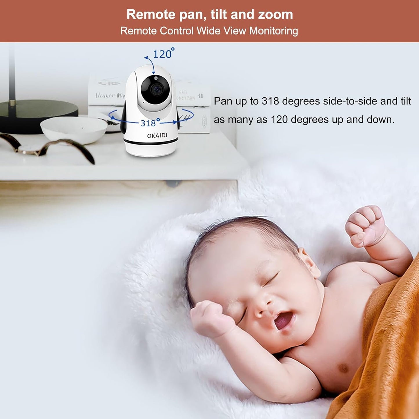 Video Baby Monitor with Camera and Audio, 5" Display Baby Monitor No WiFi, 30H Battery and 1000ft Range, Remote Pan-Tilt-Zoom Baby Camera, Night Vision, 2-Way Talk, ECO, Temperature, Lullaby