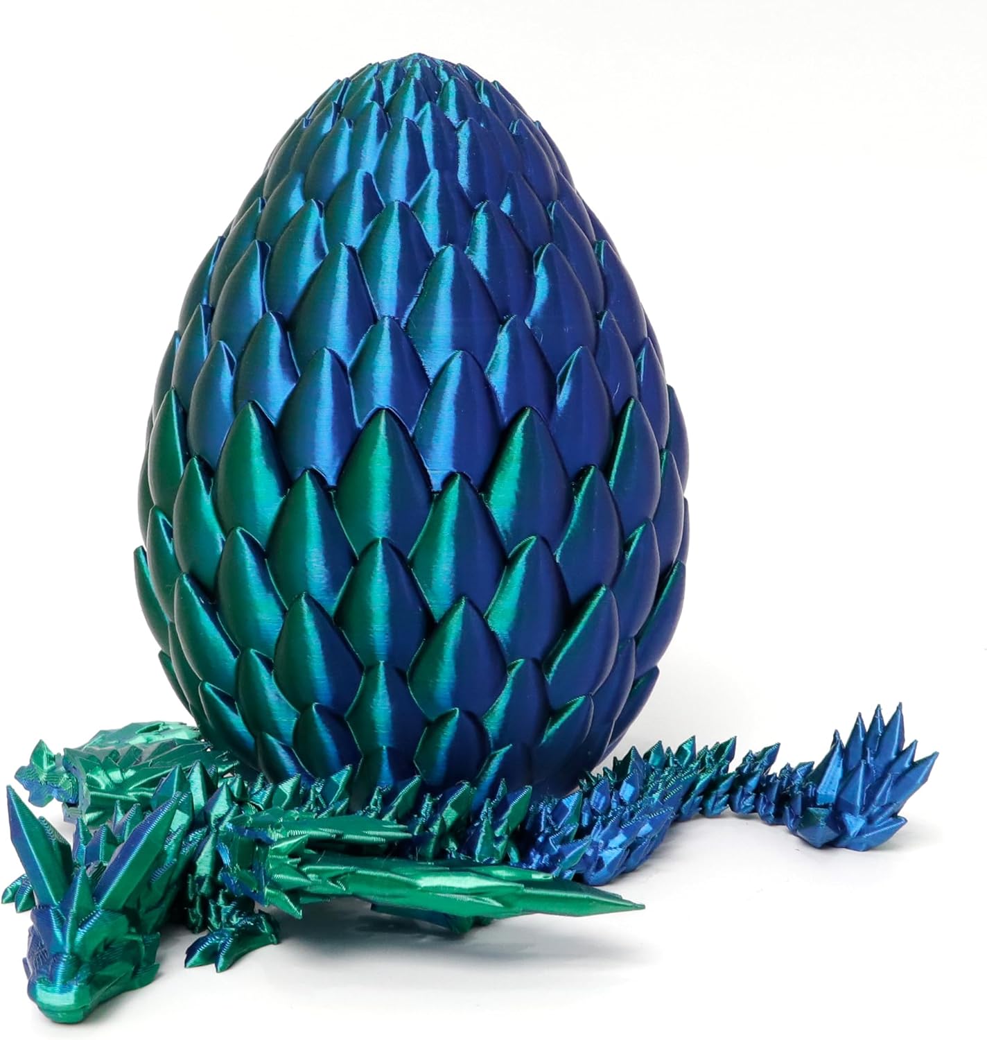 3D Printed Dragon Egg, Flying Articulated Dragon in Eggs, Flexible Joints Home Decor Executive Desk Figurine (Green Mix Blue)