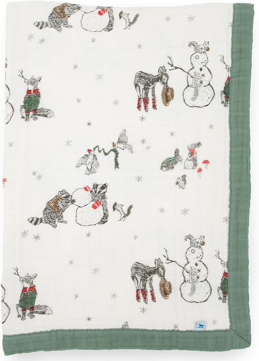 Little Unicorn Newborn Receiving Quilt | Ultra- Soft, Multi-Layered Muslin Fabric | Gift for Newborns & on-The-go (Snow Day)