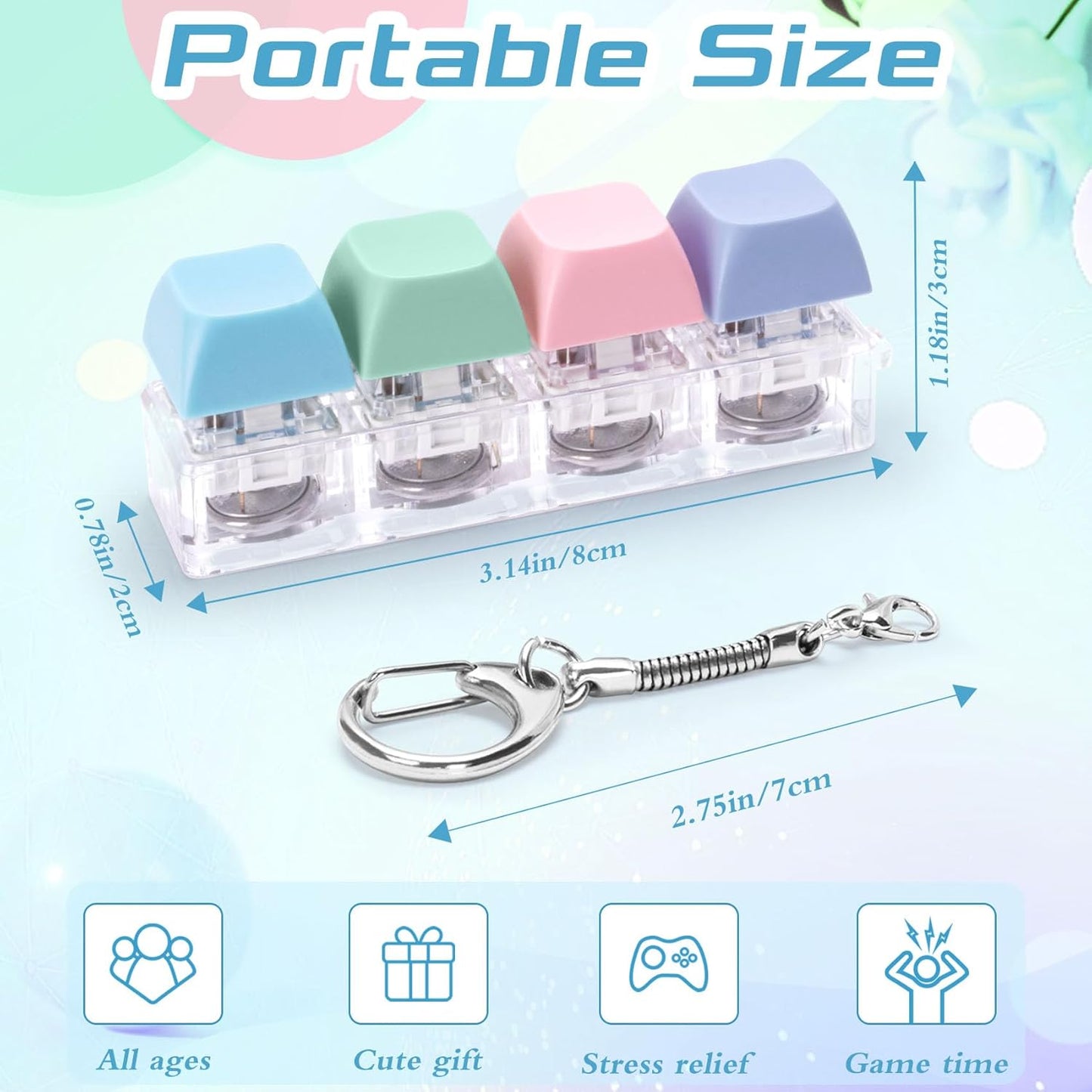 Keyboard Fidget Toys Adults Fidget Keyboard Clicker with LED Light Keychain Sensory Toys for Anxiety Stress Relief (Macaron2, 4 in 1)