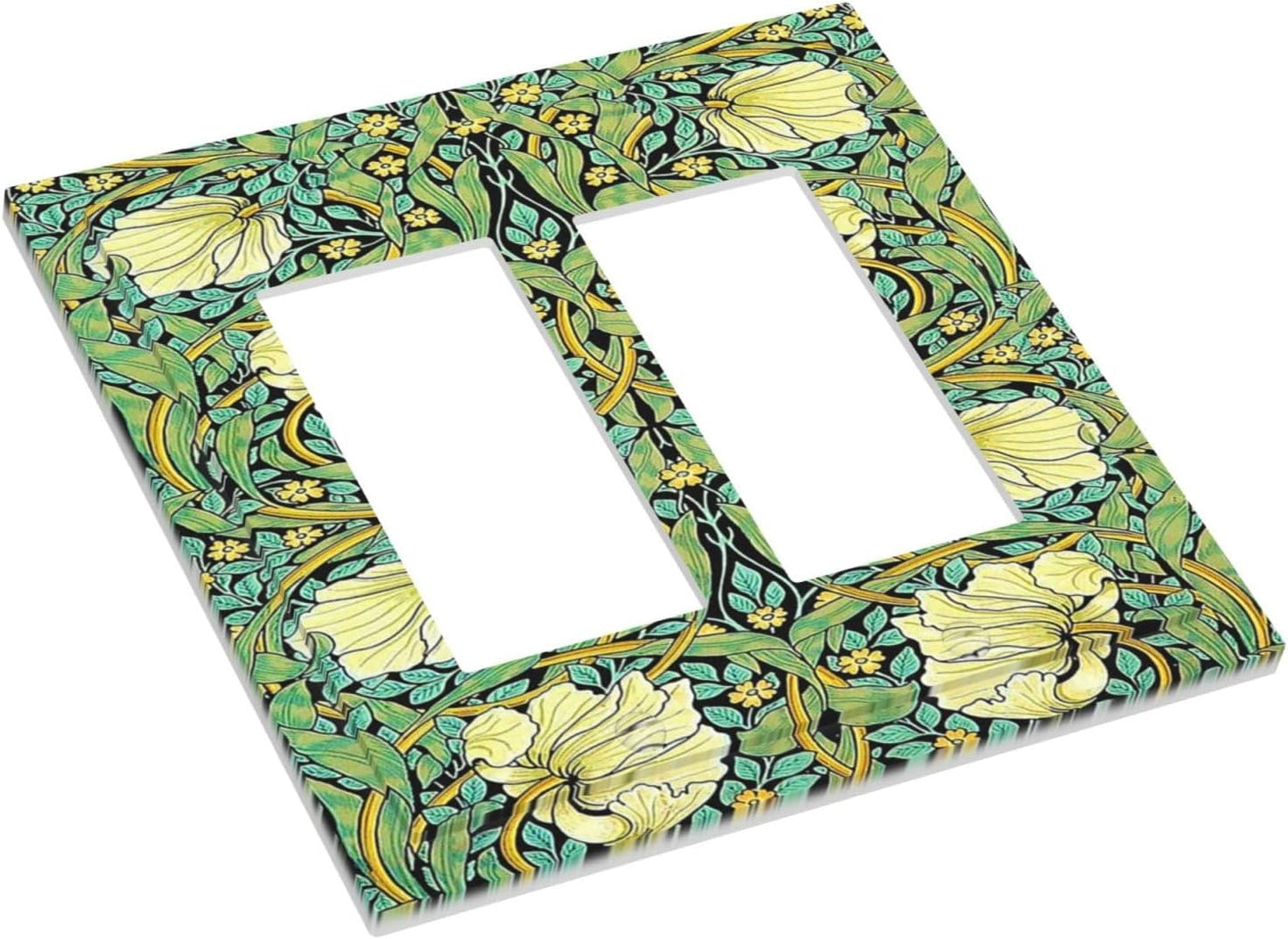 Decorative Outlet Covers William Morris Vintage Floral Yellow Flowers Green Leaf 2 Gang Double GFCI Rocker Electrical Wall Panels Light Switch Cover Plate for Bedroom living Room Decor