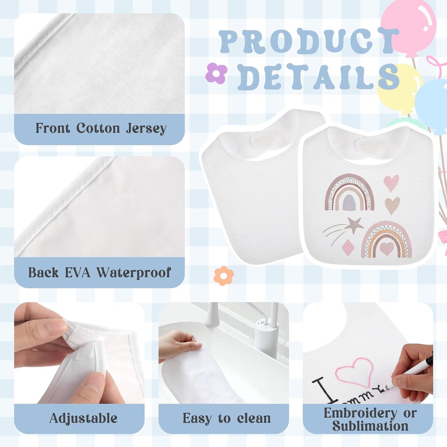 Toulite 10 Pcs White Bibs for Baby Washable Reusable Waterproof Cotton Feeder Bibs with Double Sided Design