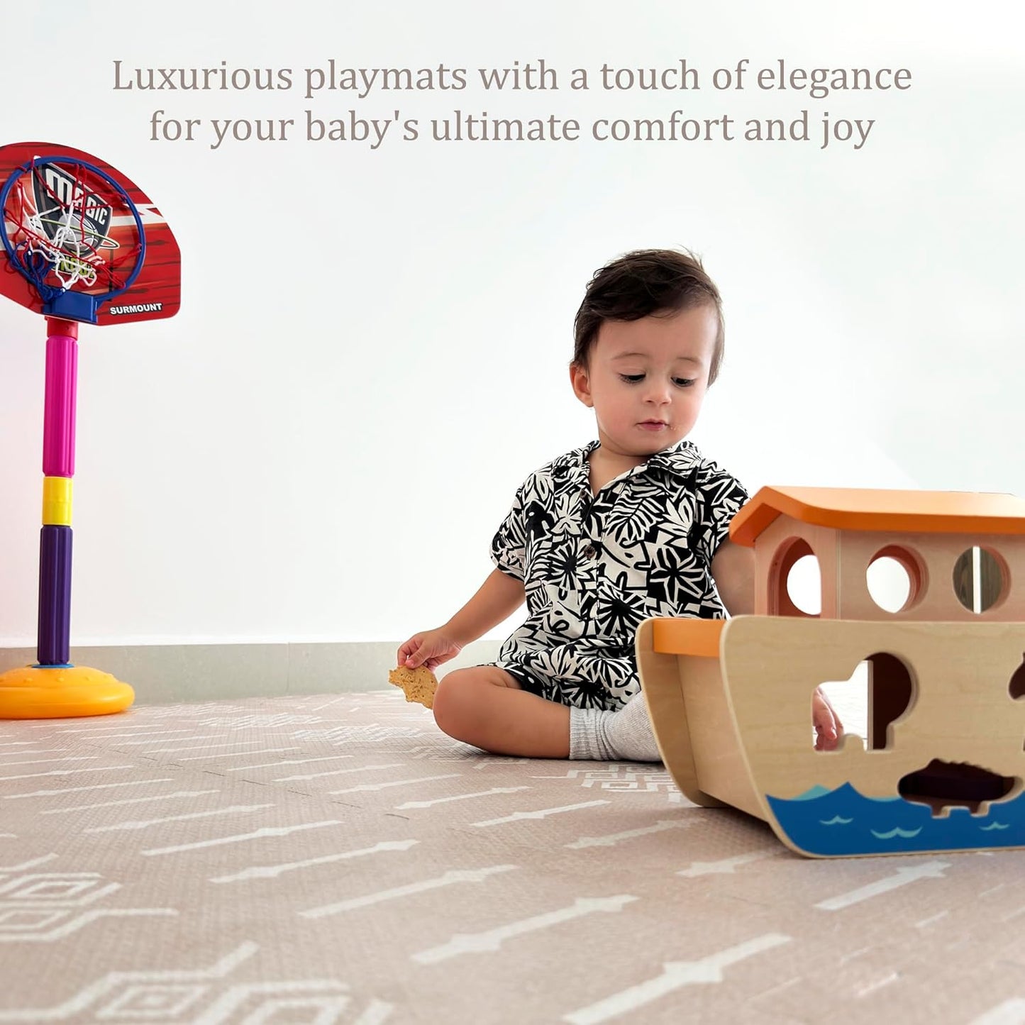 MOON WALKERS Stylish Boho Baby Play Mats for Floor, (6x6ft) Play Mat for Babies and Toddlers, Non-Toxic, Soft, Thick, Tummy Time Mat for Crawling (Extra Large 9 Tiles, Beige Aztec)