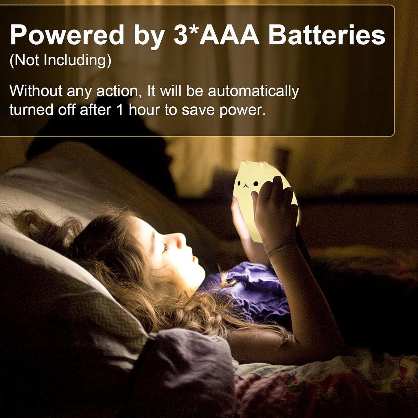 LED Night Light for Kids, Cute Nursery Color Changing Cat Night Light with Tap Control, Battery Powered Portable Squishy Silicone Soft Lamp Gifts for Baby Girls Boys Toddler Children Bedroom