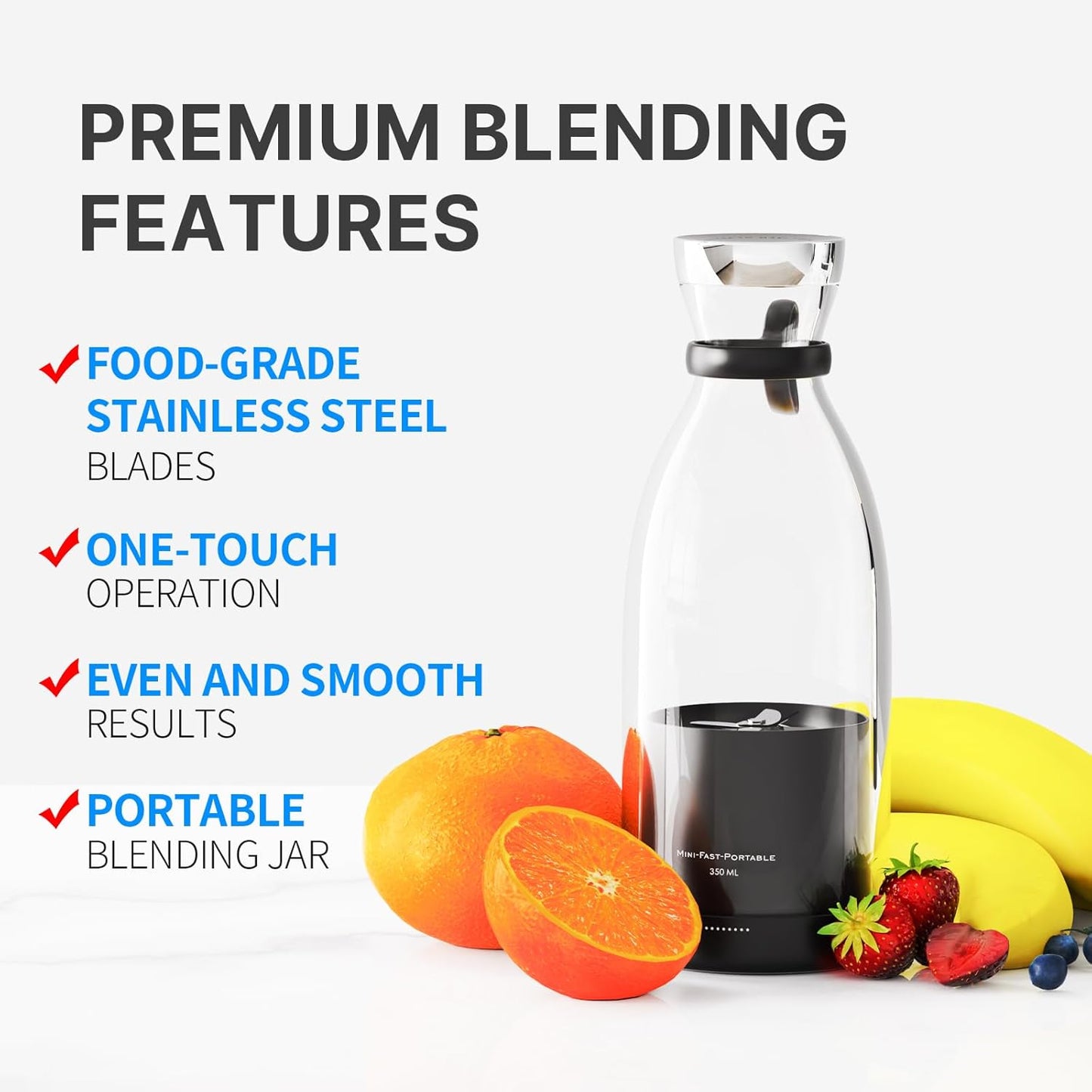 OTPEIR Portable Blender for Shakes and Smoothies with 11.83 Oz Travel Cup and Lid,Durable Stainless Steel Blades for Juice Blending Performance, Black