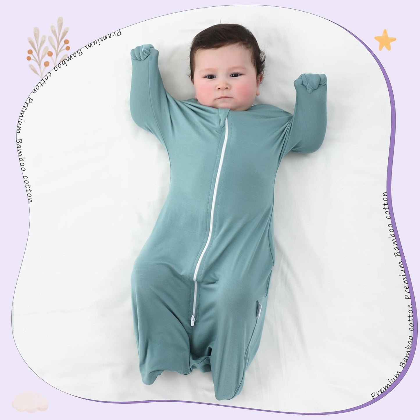 PuppyPaws Baby Sleep Sack, Transition Swaddle, Sleep Sack 3-6 Months, Wearable Blanket Baby with 2-Way Zipper, Swaddles for Newborns Summer, 95% Rayon derived from Bamboo, 5% Spandex