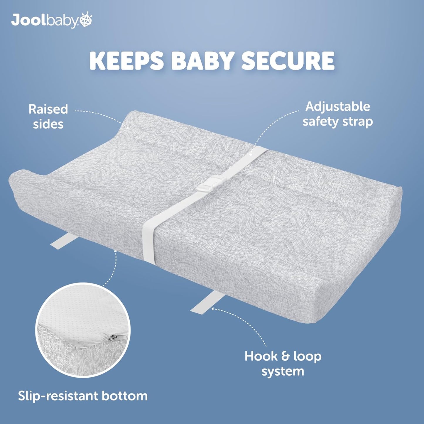 Jool Baby Soft Changing Pad + Washable Cover, Non-Slip - Fits Standard Changing Tables & Dressers (Gray/Wave)