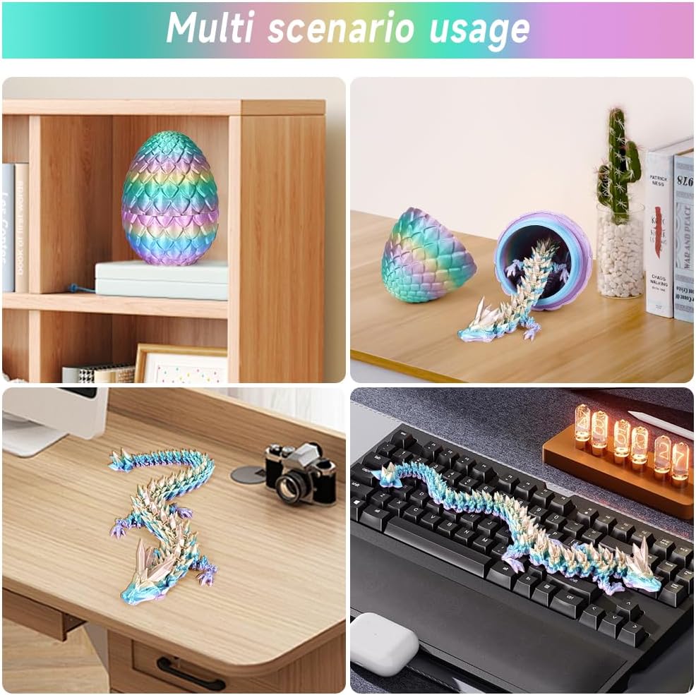 3D Printed Dragon Egg, Mystery Crystal Dragon Egg Fidget Toys Surprise, Articulated Crystal Dragon Eggs with Dragon Inside (Rainbow Color)