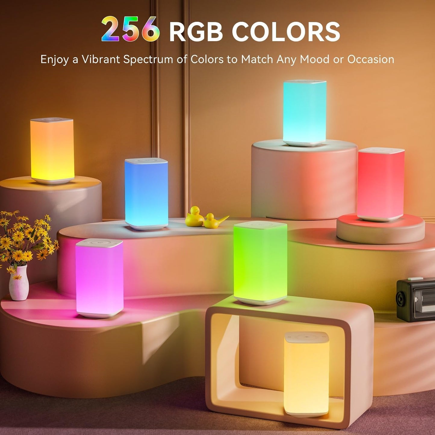 Nursery Night Light for Baby, Portable Night Lamp with LED Stepless Dimming & 256 RGB Colors for Kids Adult, Breastfeeding, Sleep Aid, 4000mAh Rechargeable Bedside Table Lamp with Timer, White