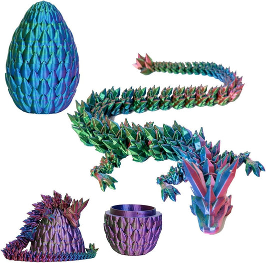 Dragon Eggs with Dragon Inside, 12In 3 Color Dazzle 3D Printed Dragon Egg Desktop Motion Toys, Executive Desk Articulated Dragon Toy, Home Office Decor