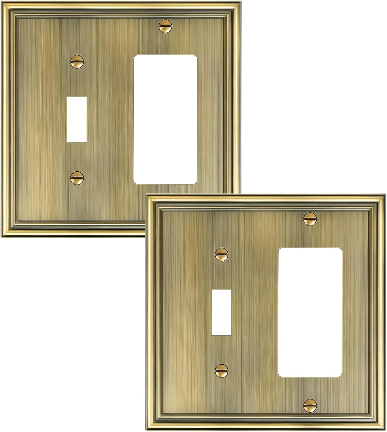 2-Pack Combo Toggle/Decorator Light Switch Cover Plate, Antique Brass Decorative Electrical Outlet Covers, Durable Solid Zinc Alloy Wall Switch Plates and Outlet Covers