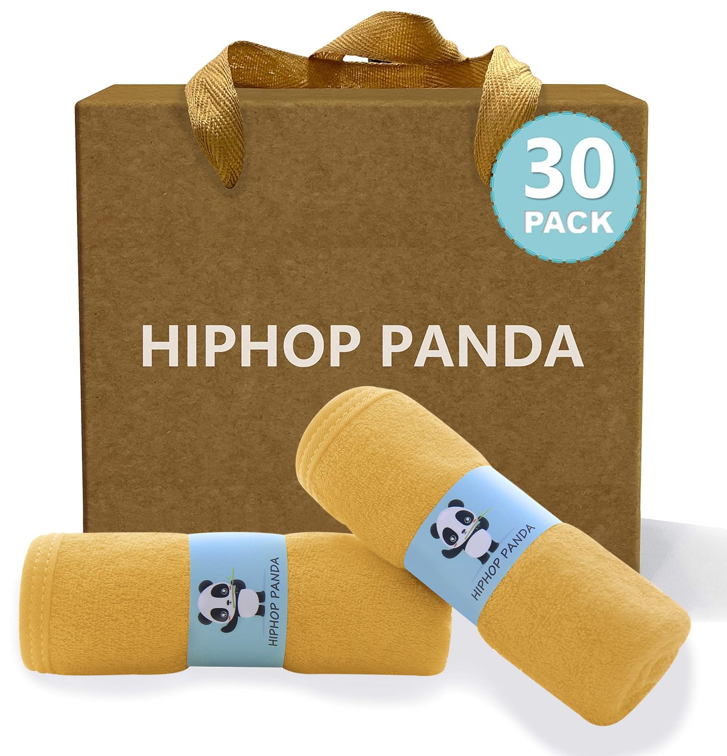 HIPHOP PANDA Baby Washcloths, Rayon Made from Bamboo - 2 Layer Ultra Soft Absorbent Newborn Bath Face Towel - Reusable Baby Wipes for Delicate Skin - Honey, 30 Pack