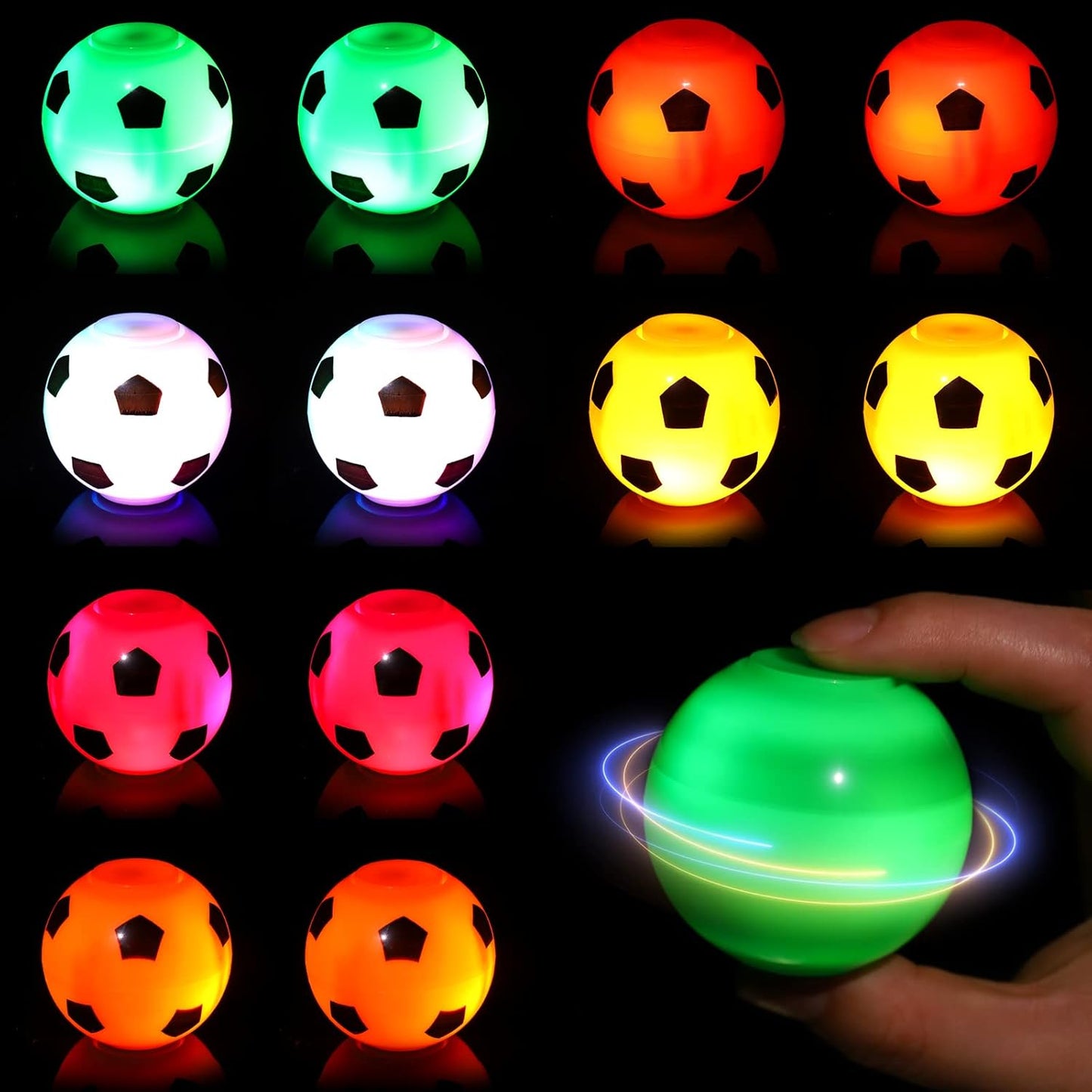 12PCS Party Favors Soccer Stress Ball Fidget Toys for Kids Soccer Ball Fidget Spinners Goodie Bag Stuffers for Kids Light Up Football Birthday Party Favors Return Gifts for Classroom Prize