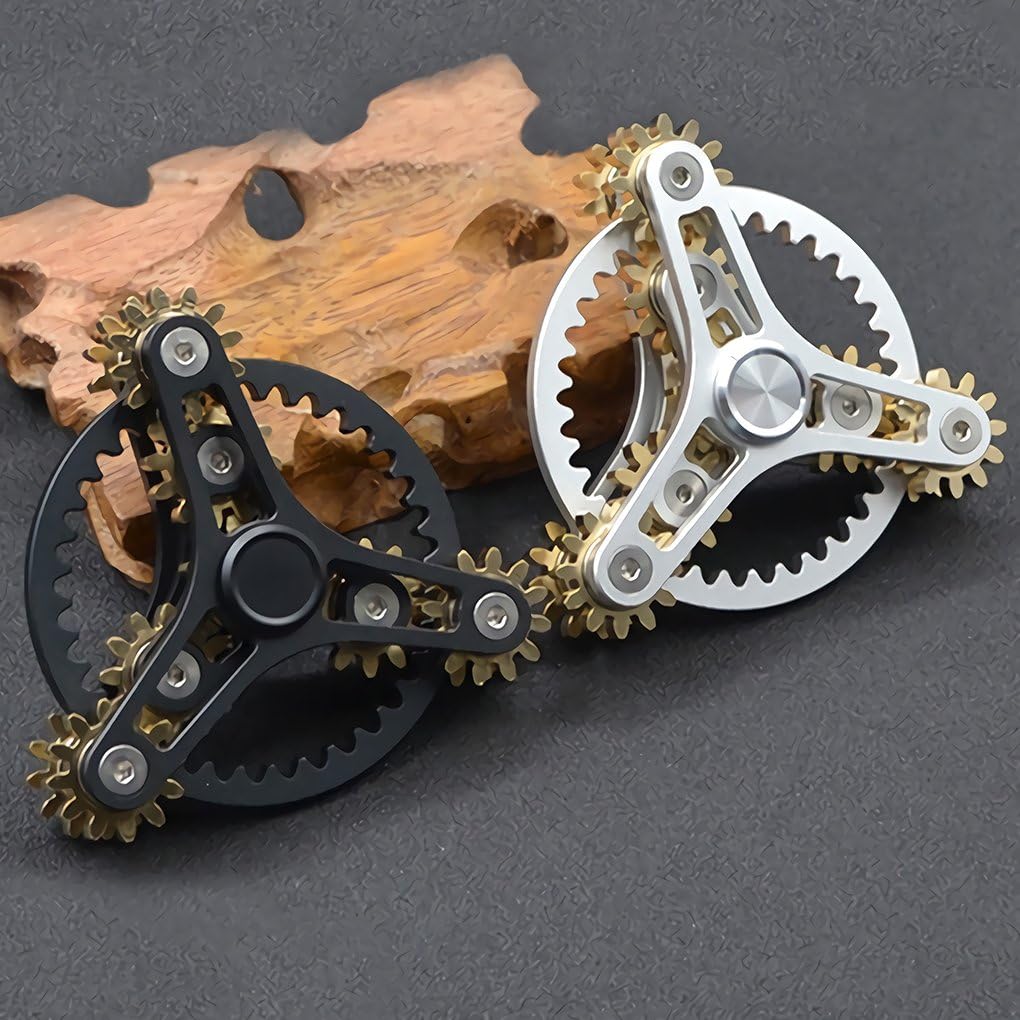 Pure Brass Fidget Spinner Gears Linkage Fidget Gyro Toy Metal DIY Hand Spinner Spins Long Time EDC Focus Meditation Break Bad Habits ADHD with Multiple Premium Bearings (13 Bearings Black)