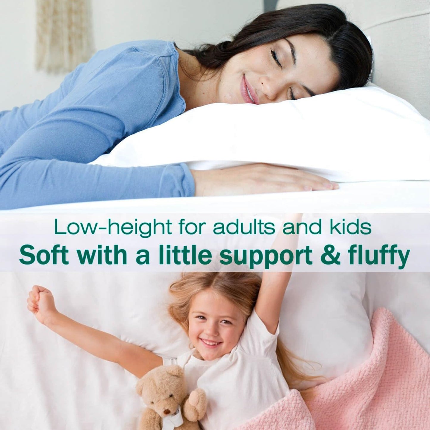 Squishy Flat Bed Pillows Queen Size Set of 2 Extra Soft Thin Pillow for Stomach Sleeping Adults Kids Back Sleeper Plush Fluffy White 20x30 inches