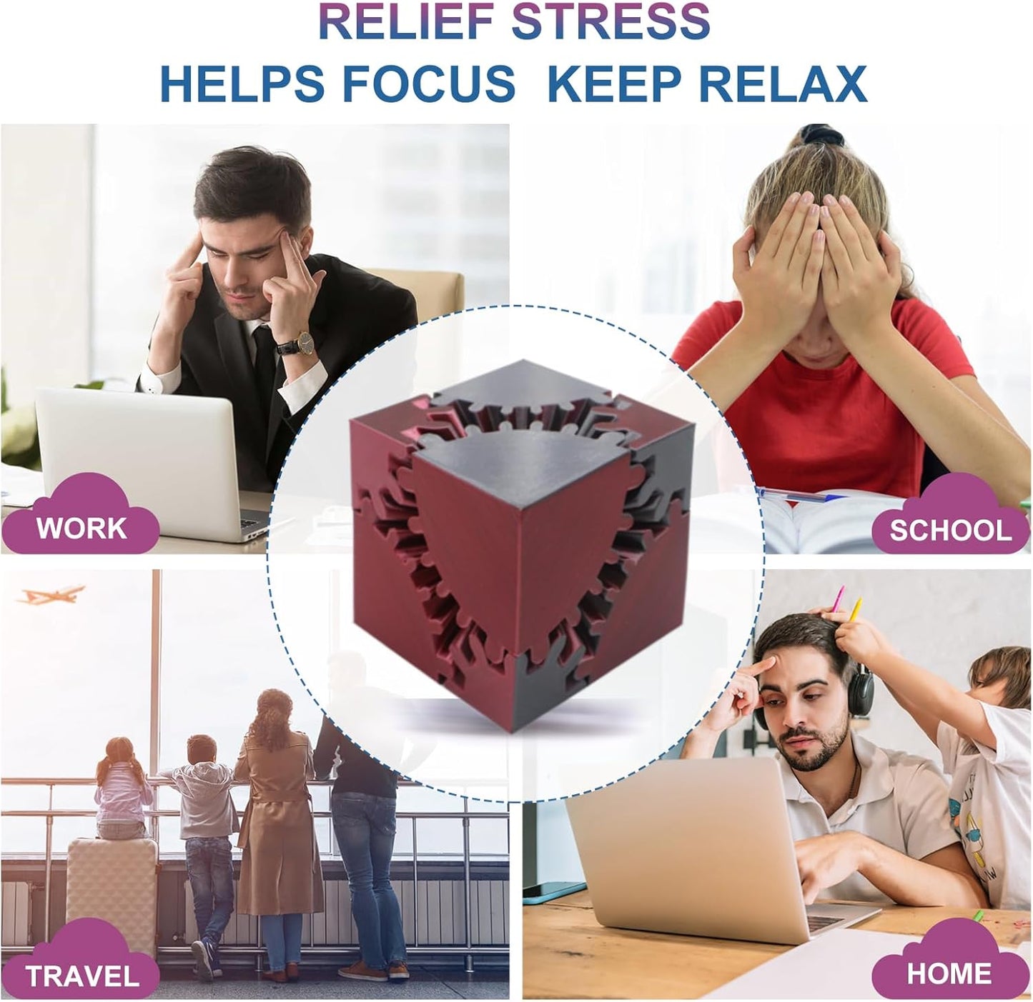 Gear Sphere Gear Cube 3D Printed Gear Ball Spin Cube Fidget Toy Relieving Stress & Anxiety, Fidget Cube GearSphere Desk Toy, Whirling Wonder Fidget for Sensory and Autism (Laser Black Red)