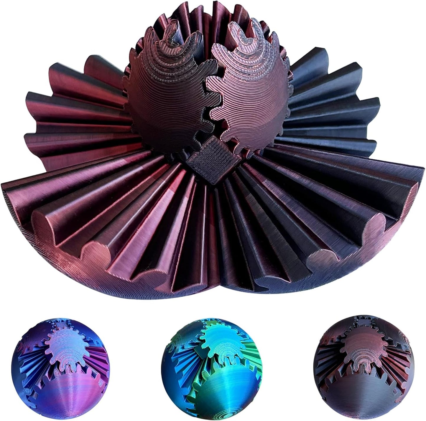 Gear Ball, Gear Sphere, 3D Printed Gear Ball Spin Ball or Cube Fidget Toy, Stress Ball, Fidget Ball, Gear Toy for Stress and Anxiety Relaxing (Color D)