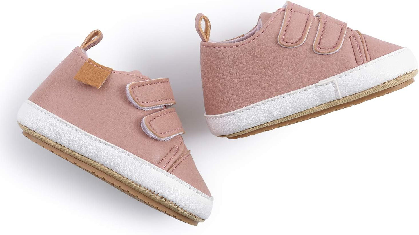 SOFMUO Baby Boys Girls High Top Ankle PU Leather Sneakers Soft Rubber Sole Infant Moccasins Newborn Oxford Loafers Anti-Slip Toddler Wedding Uniform Dress Shoes