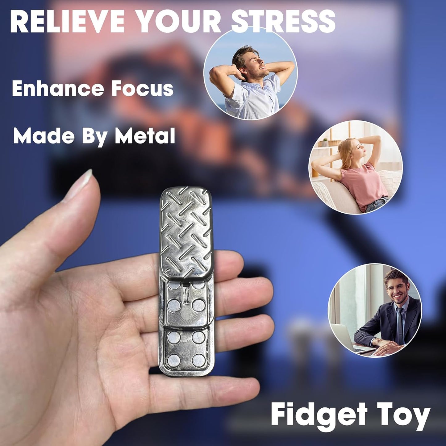 Fidget Slider 3 Layer EDC Metal Magnetic Fidget Toys Adults, Desk Toys Gift for Stress Relief (Silver)