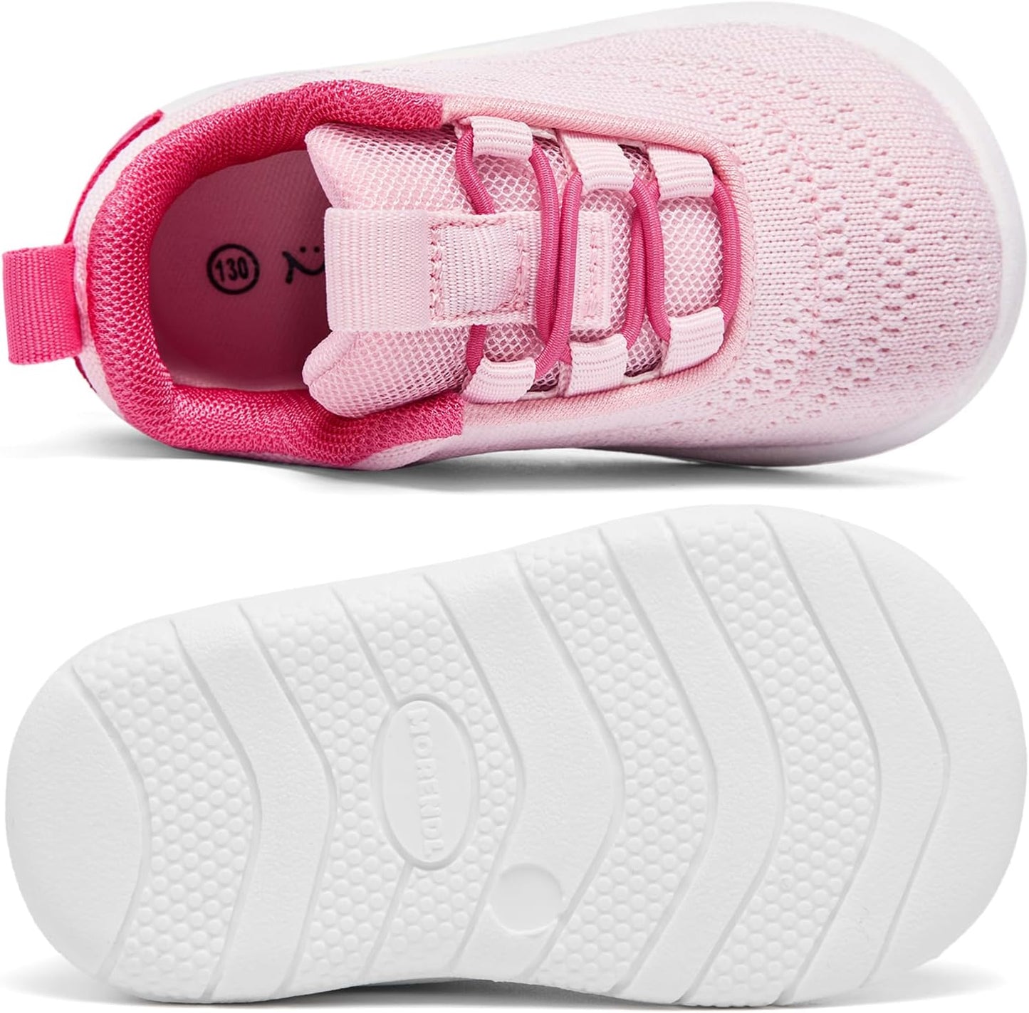 MORENDL Toddler Slip On Sneakers Baby Walking Shoes Non-Slip Breathable Unisex Pink Mesh Lace-Up Athletic Sneakers Infant Running Shoes