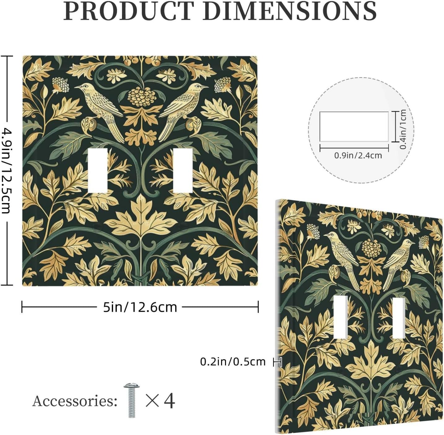 Decorative Switch Plates William Morris Vintage Botanical Birds Golden Green Leaves 2 Gang Double Toggle Outlet Light Switch Cover Wall Plate Electrical Faceplate for Bedroom Home Decor
