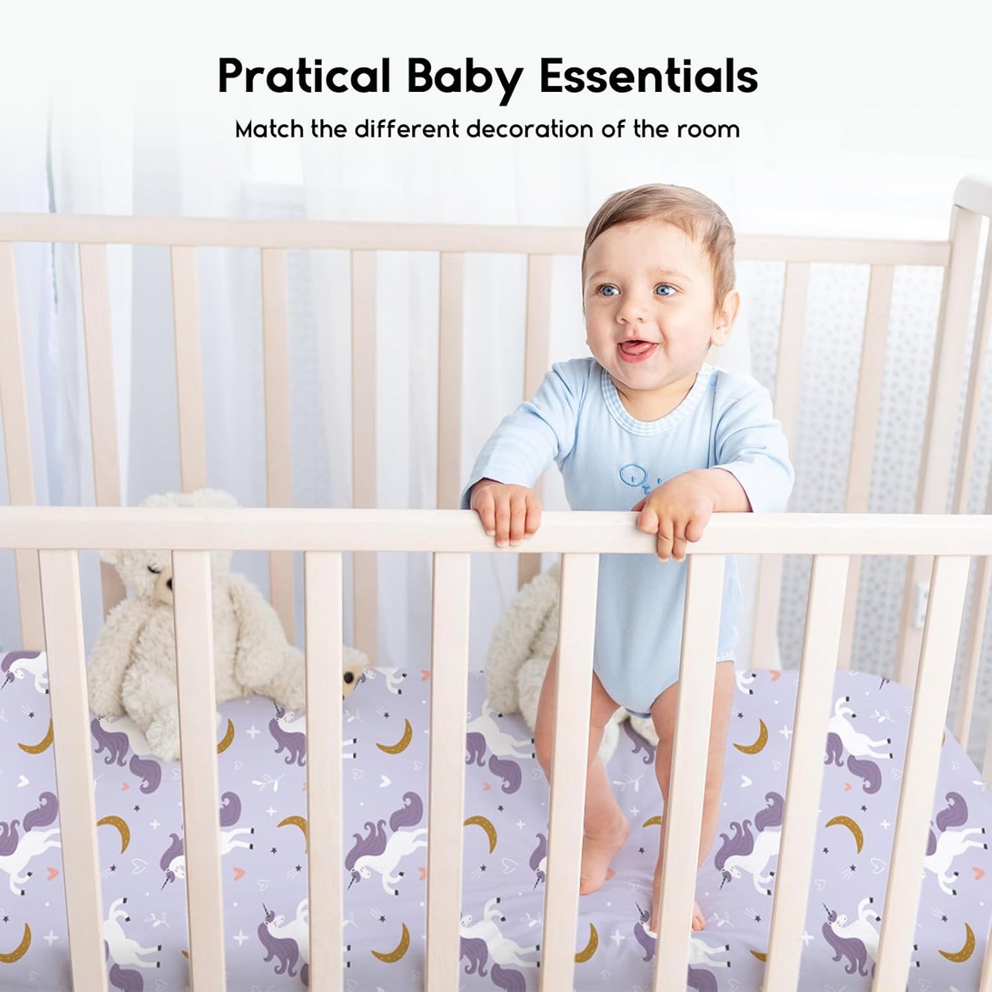 Yoofoss Baby Crib Sheets for Boys Girls, Fitted Crib Sheet 2 Pack for Standard Crib and Toddler Mattress, Super Soft Microfiber Baby Sheet 28x52x8in(Purple+Unicorn)