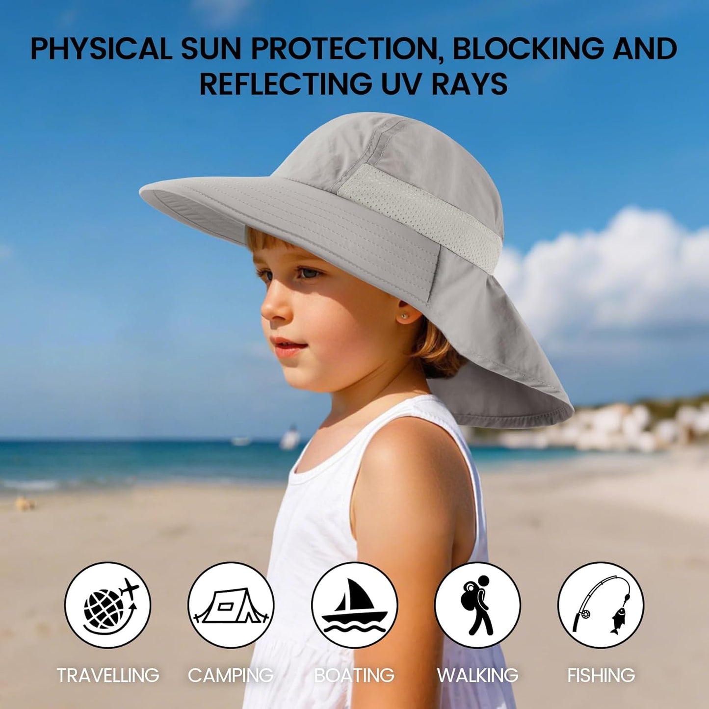 Baby Sun Hat with Neck Flap for Sun Protection Toddler Beach Hat UPF 50+ Outdoors 0-6 Years Boys Girls