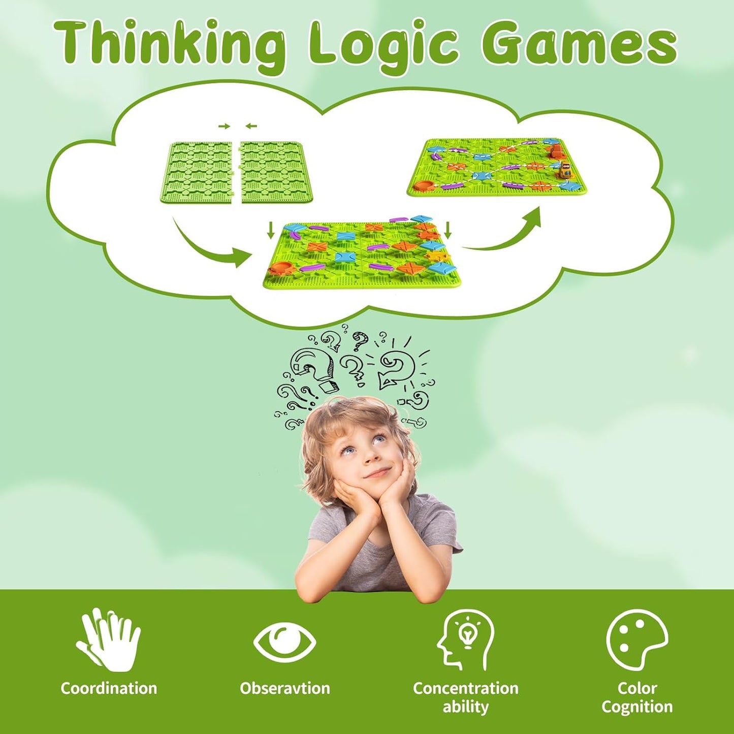 Brain Stem Activity Logic Kits, Board Teaser Games & Puzzles Toys with 200+ Challenges, 4 Difficulty Levels for Kids Ages 3-10, Educational Learning Maze Games for Toddlers