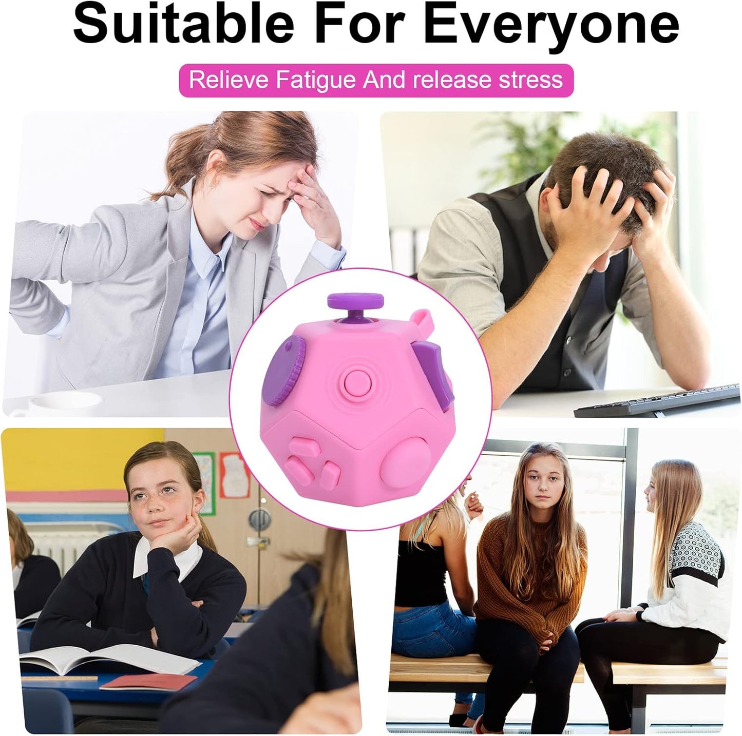 Small Fidget Toys,Mini Finger Cube,12 Sided Cube Toys Relief Stress and Anxiety Depression Anti for Girls Kids Adults (Pink)