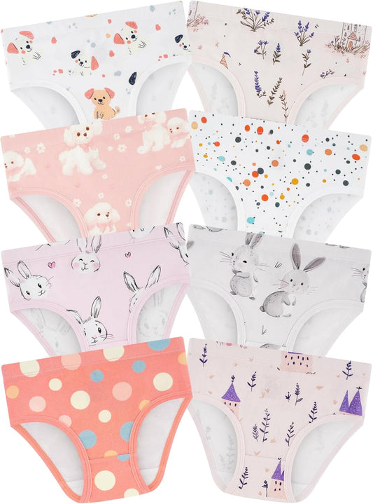 Girls' Underwear,Soft Cotton Tagless Panties for Toddlers' & Little Kids Comfort,Breathable Briefs,8-Pack