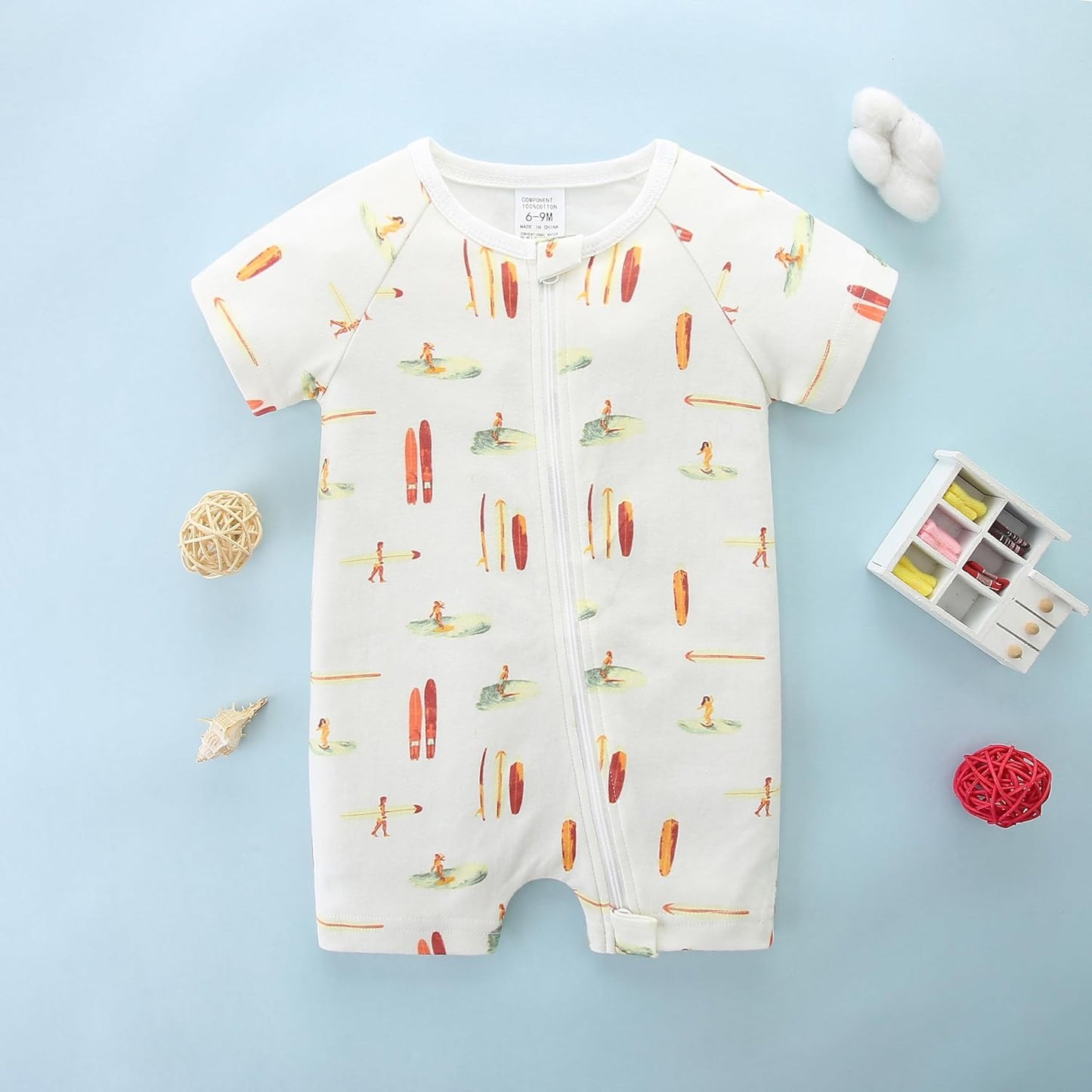 Unisex Summer Trendy 2-Pack Rompers Short Sleeve Zipped Bodysuit Infant Cotton Outfits