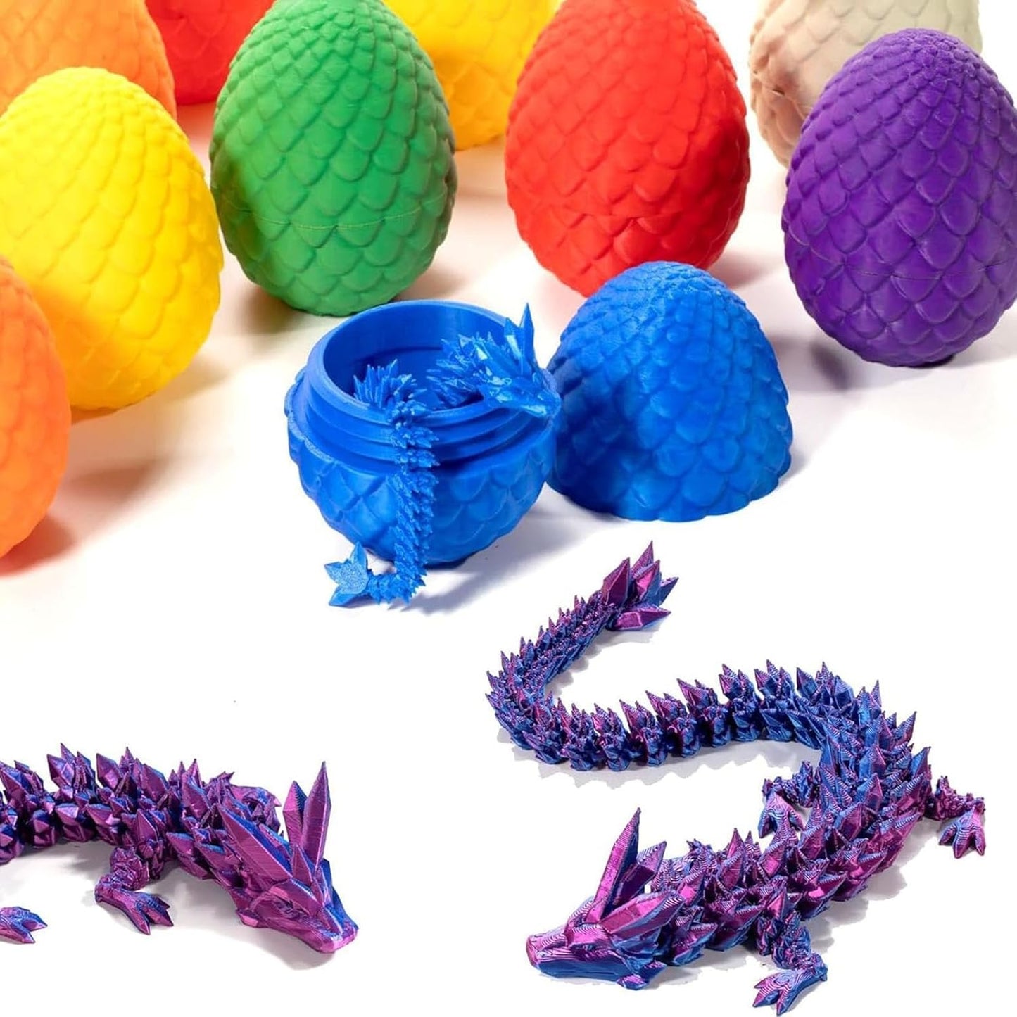 Surprise 3D Printed Dragon Egg Articulating Gemstone, 3D Printed Dragons, Relief Anxiety - Articulated Joints for Kids and Adults Home Office Decor Executive Desk Decor (Luminous)