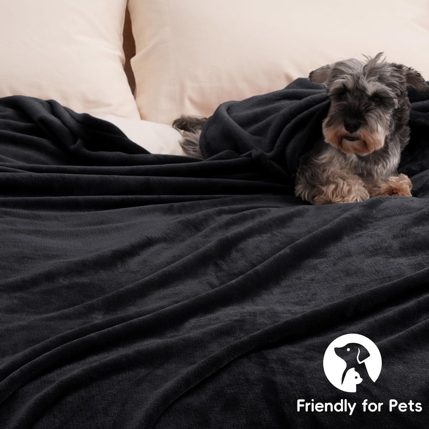 PHF Ultra Soft Fleece Blanket Queen Size, No Shed No Pilling Luxury Plush Cozy 300GSM Lightweight Blanket for Bed, Couch, Chair, Sofa Suitable for All Season, 90" x 90", Black