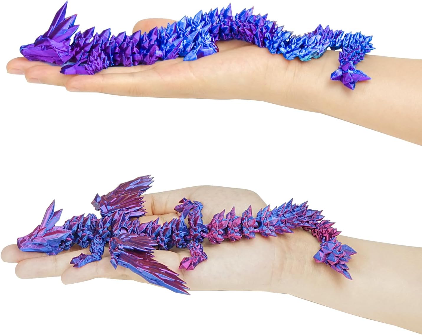 12“Crystal Dragon Without Wings & 9”Winged Articulated Dragon, 3D Printed Bulk Unique Funny Graduation Gifts for Kids, Executive Desk Fidget Toys Adults, Bath Pool water Toy (Gradient Deep Purple-Red)
