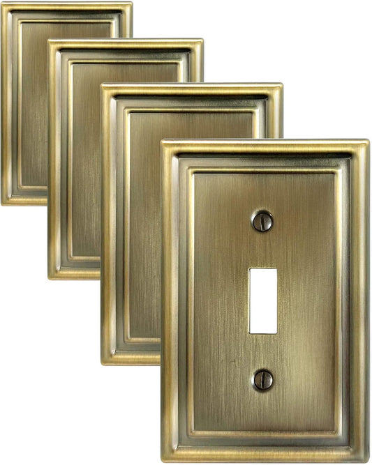 Antique Brass Light Switch Cover, Single Toggle Switch Plate Cover, Durable Metal Wall Plate, 3.15''*4.88'', Midsize, 4 Pack