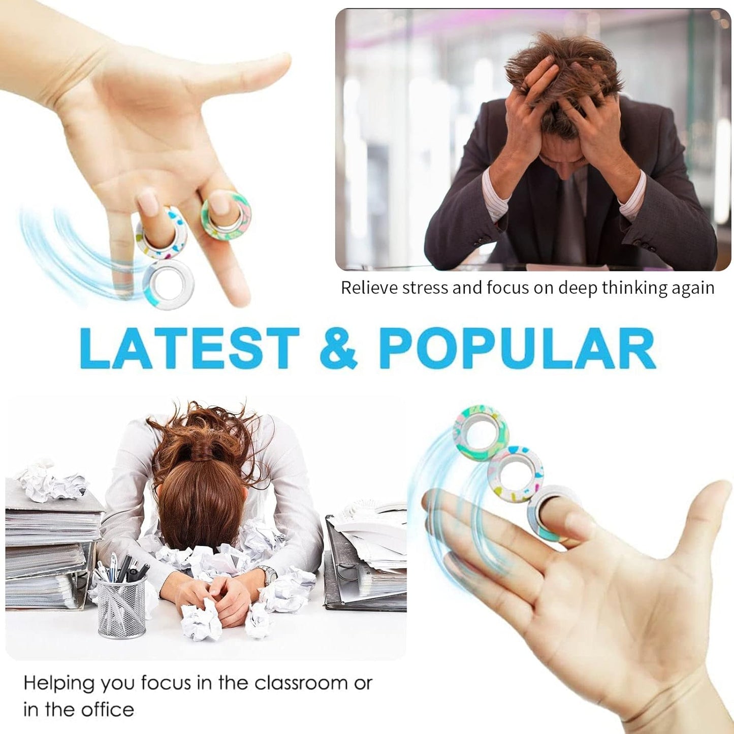 18Pcs Magnetic Rings Fidget Toys Spinner Set,Finger Magnet Rings Endless Hours of Fun ADHD Stress Relief Fidget Spinner for Relieve Anxiety Birthday for Adults Teens Kids