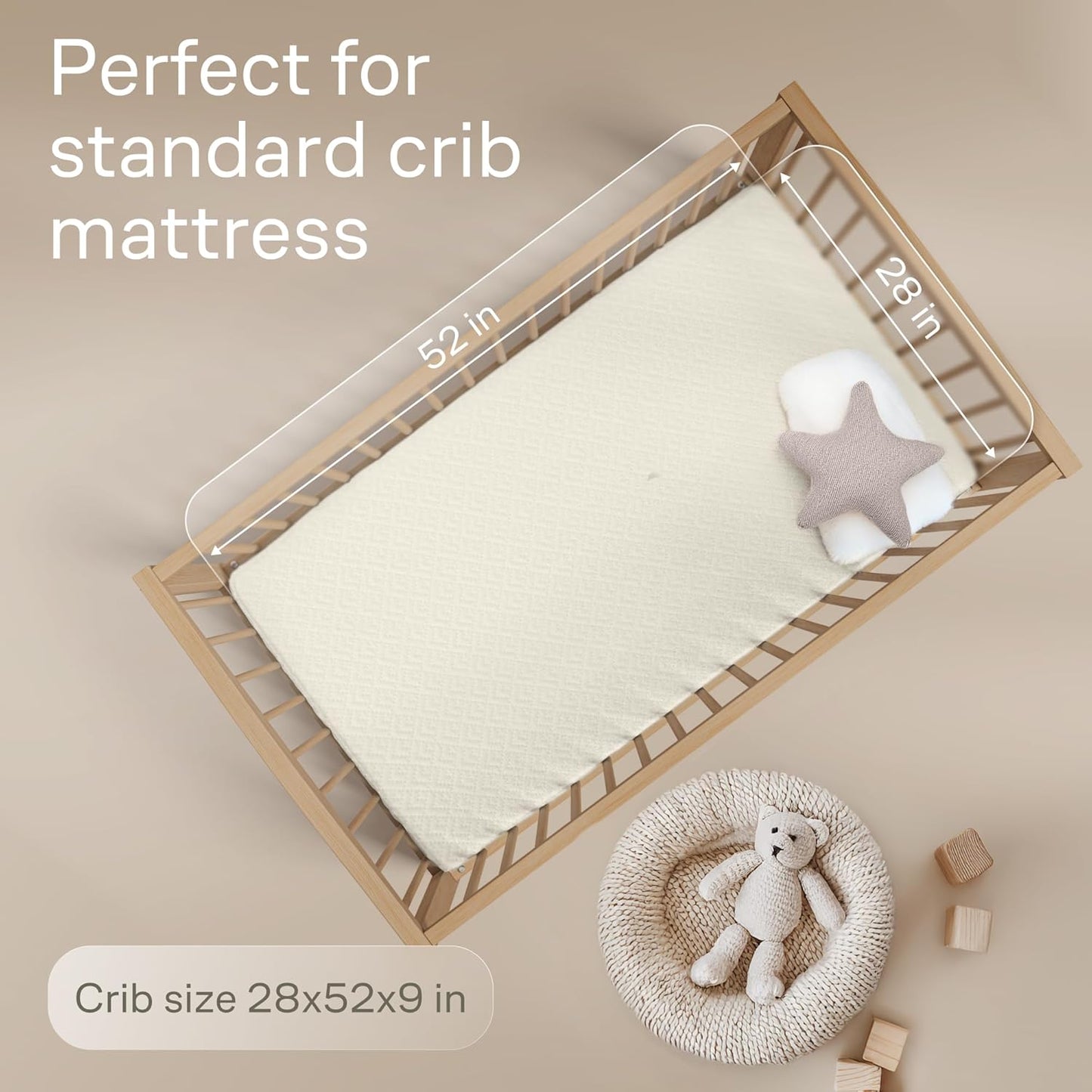 Niagara Crib 2 Pack 100% Waterproof Mattress Protector, Soft Breathable Crib Mattress Protector with Deep Pocket, Mattress Pad for Toddler and Baby (52x28, Beige) - Viscose Made from Bamboo