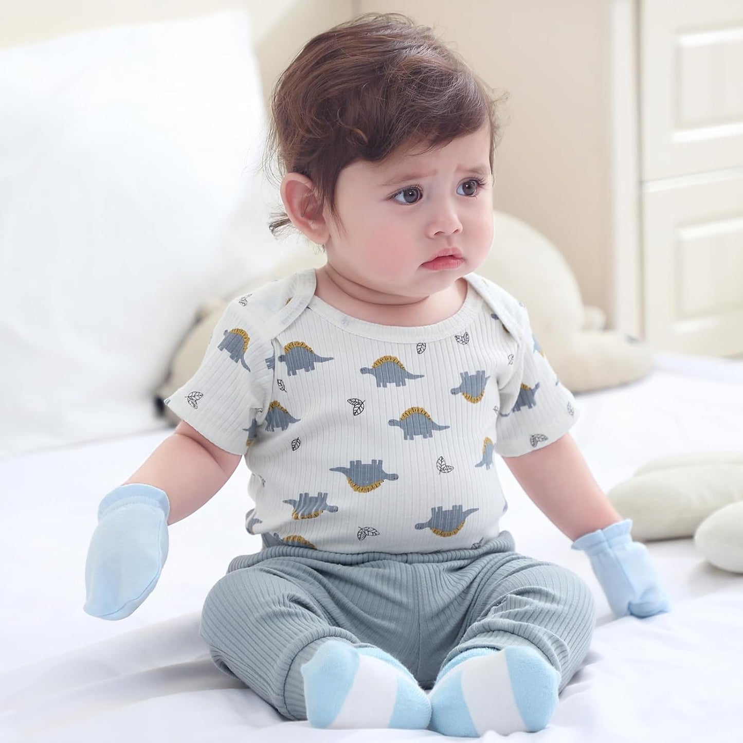 Baby Bodysuit 6 Pack Soft Mixed Ribbed Short Sleeve Romper Infant Boy Girl Clothes Set