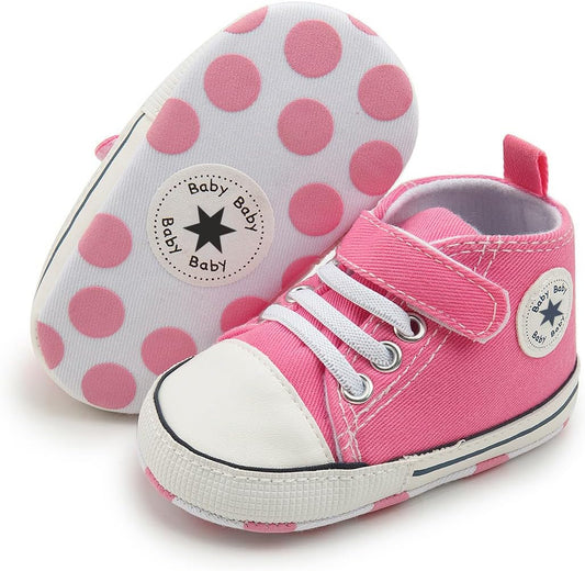 Unisex Baby Girls Boys Canvas High-top Shoes, Newborn Infant Anti-Slip Soft Sole Frist Walking Breathable Sneakers
