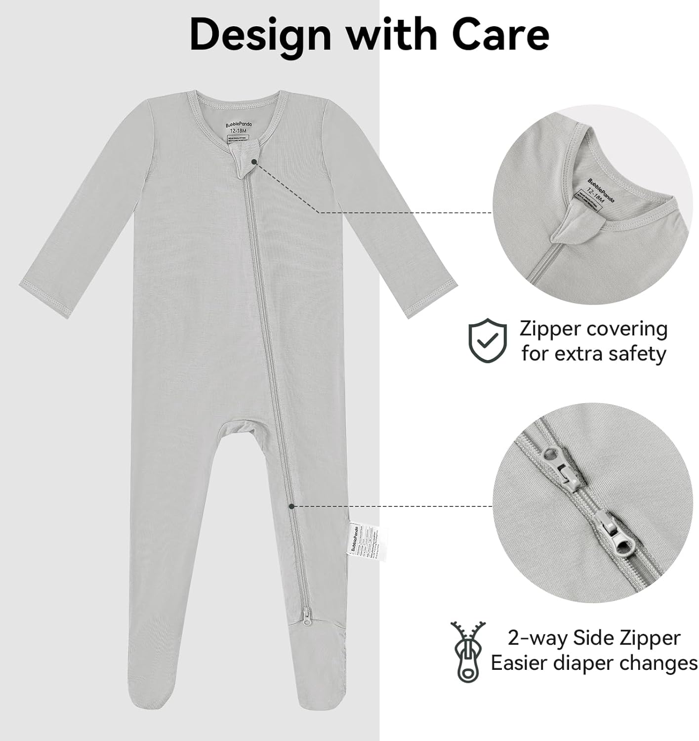 BubblePanda Rayon Made From Bamboo Baby Pajamas Baby Clothes for Boys Girls Unisex Zip-Front Non-Slip Onesie Sleeper