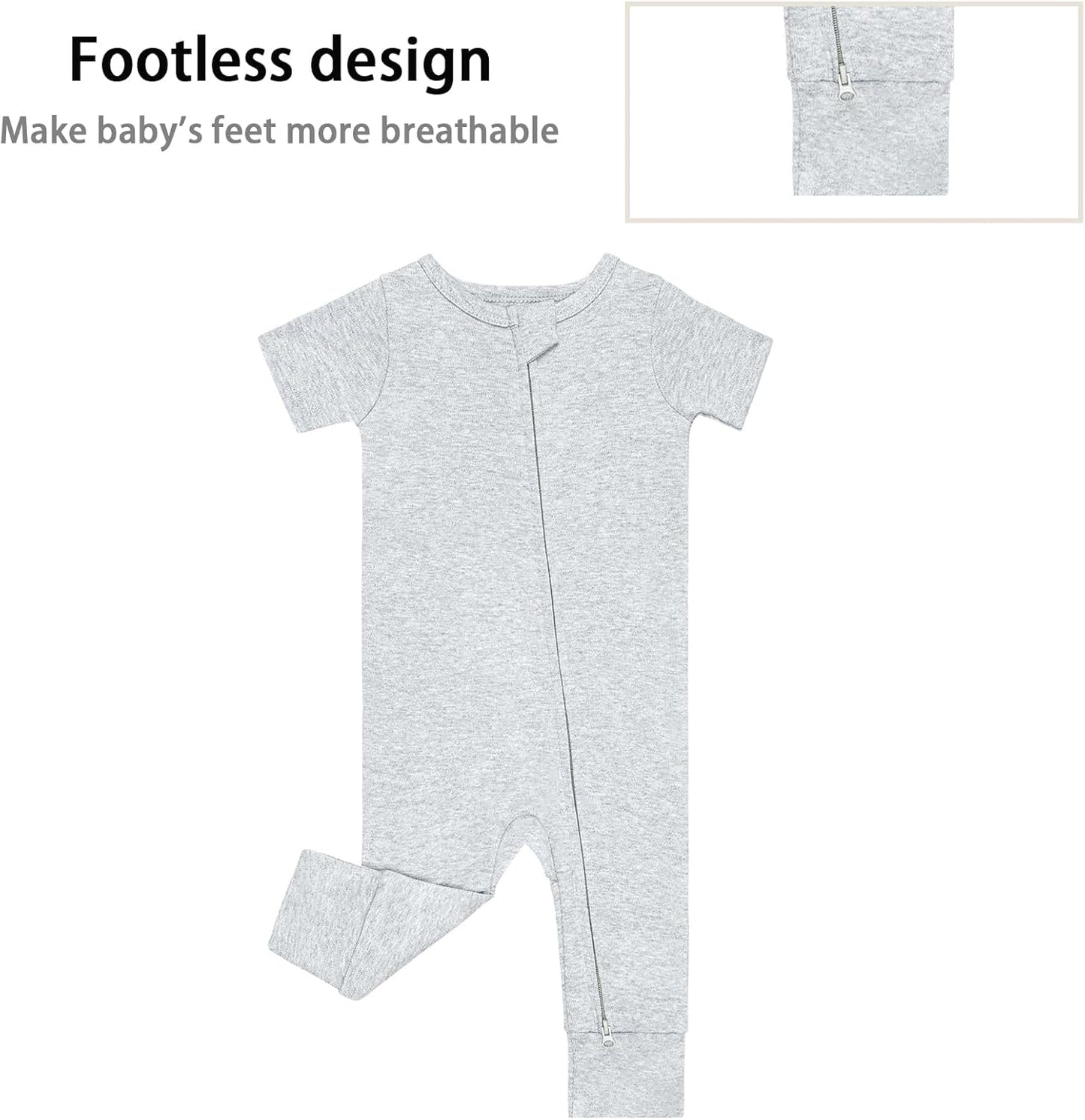 GUISBY Footless Short Sleeve Baby Pajamas with Zipper Cotton Infant Sleepwear