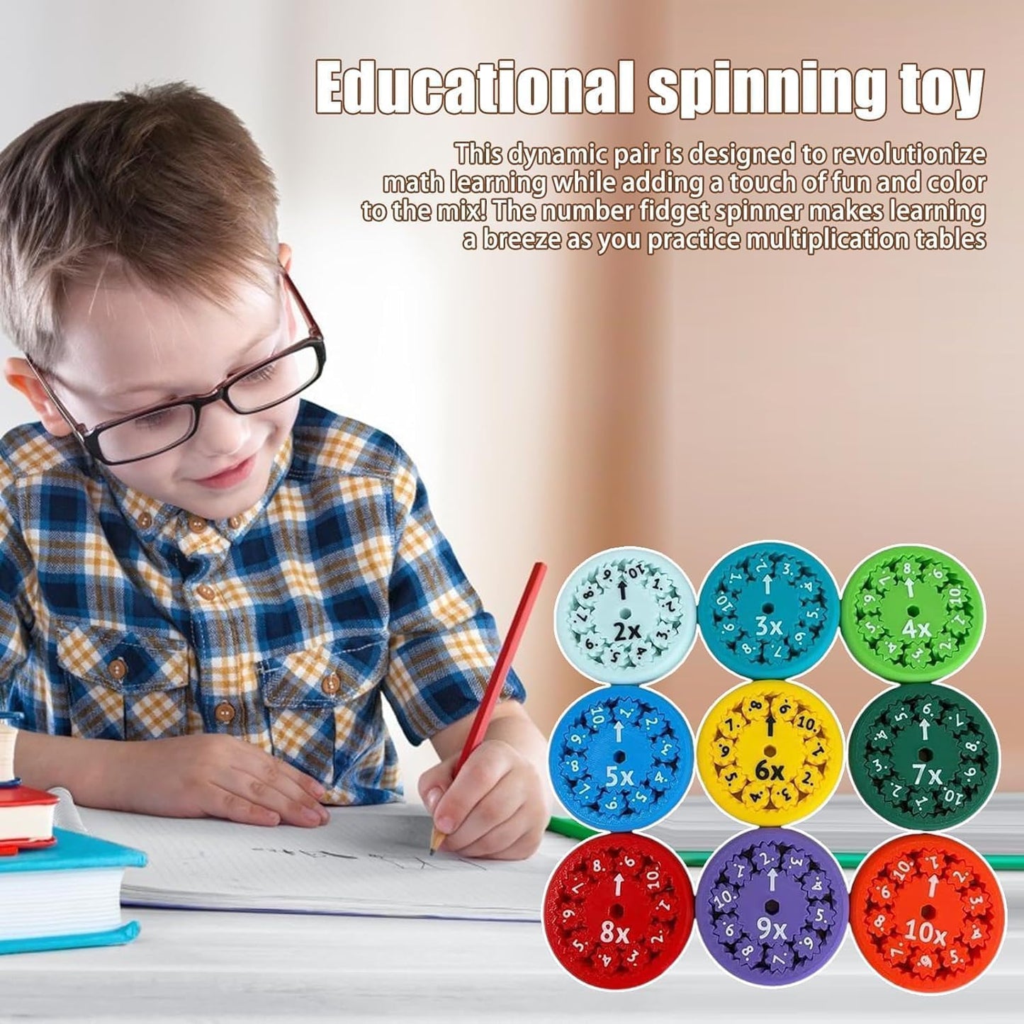 Math Fact Fidget Spinner, Dual Function for Division & Multiplication, Ideal for Classroom and Home Use-9PCS