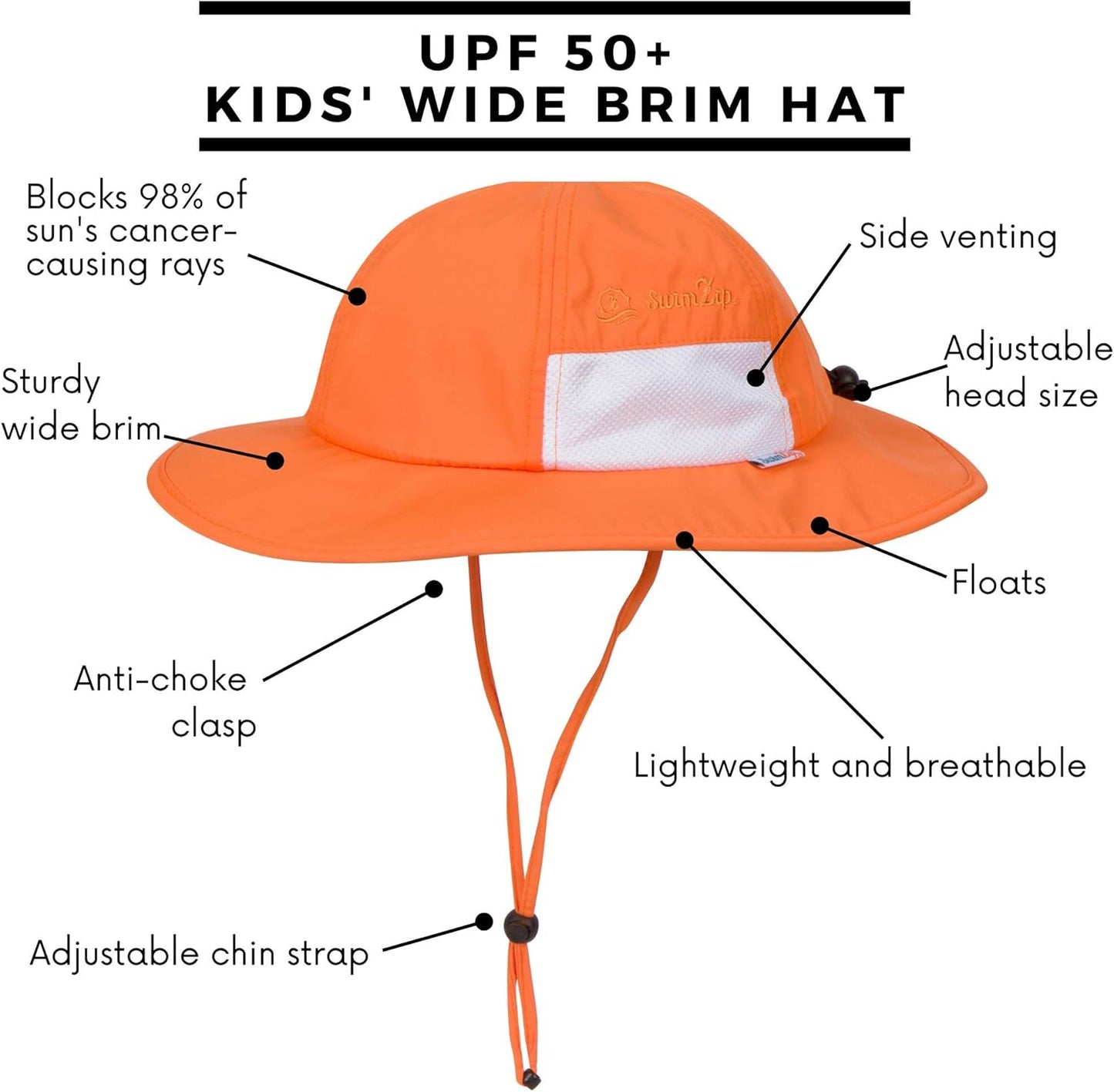 SwimZip Wide Brim Sun Hat | UPF 50+ Protection for Baby, Toddler, and Kids